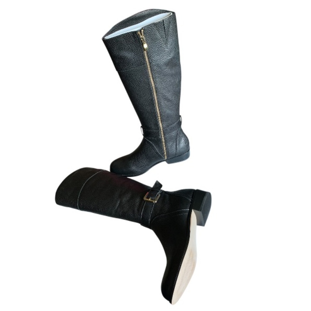 LandsEnd NIB Women Pebble Leather Classic Tall Riding Boots Gold Hardware - Picture 9 of 11